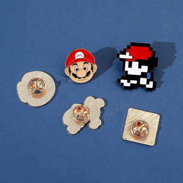 5 kpl Super Mario -pelirintakuviot Mario Bros -merkki rintaneula reppuille vaatteille takeille hatuille koristelahjoille 5Pcs