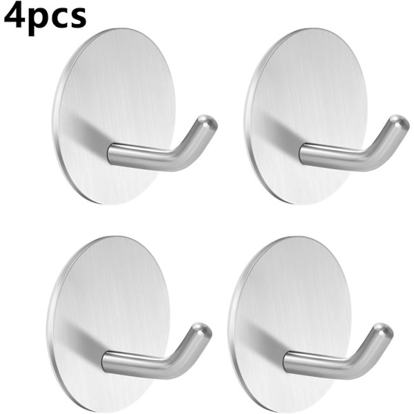 4-pack självhäftande väggkrokar, ingen borrning, väggkrokar i rostfritt stål, självhäftande krokar för vägg, kök, badrum, garderobsdörr, silver