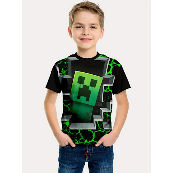 Minecraft Gutter Jenter T-skjorte Søtt Mønster Tegneserie Print Rund Hals Morsom Kort Erme Topp Casual Vår Sommer Barn D 120cm