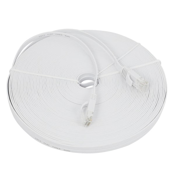 6 Ethernet-kabel 100 fot (30 meter) Flat Slank Lang Internett-nettverk Lan Patch-ledninger, Cat6 High Speed white