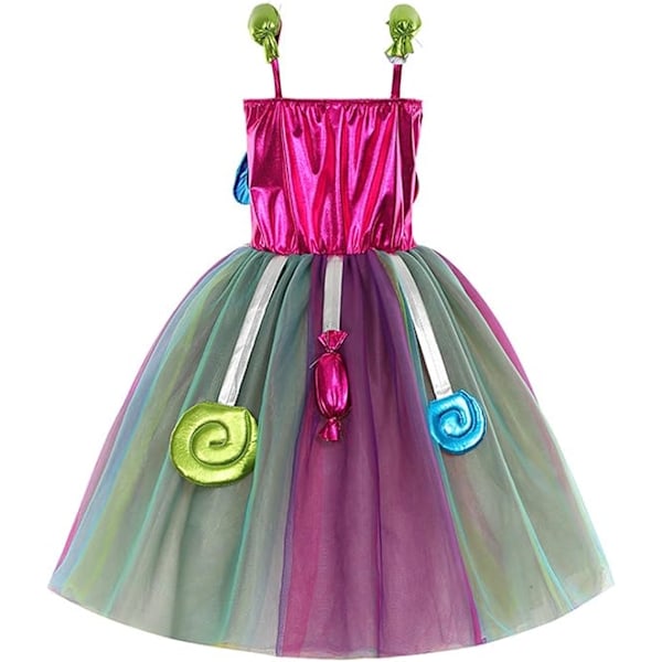Barnens Godis Cosplay Kostym Set för Flickor Halloween Fest Regnbåge Prinsessa Tutu Klänningar med Hårband 5-6years