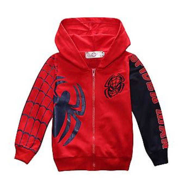 Barn Gutter Spiderman Klær Zip Hoodies Jakke Frakk Lang Ermet Hettestrikket Topper Julegave For 2-7 År Småbarn (6-7 År Rød)