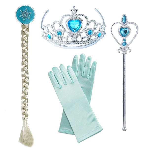 Prinsesse Elsa - sett med flette, tiara, stav og et par hansker