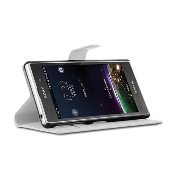 Sony Xperia Z1 Handy Hülle Cover Case Etui - med kartfeste og stativfunksjon Arctic white Xperia Z1