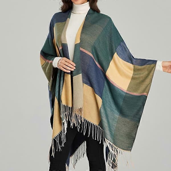 Poncho-kapper med dusk Klassiske sjalomslag Cardigans Løs åpen front Elegant teppe for kvinner E