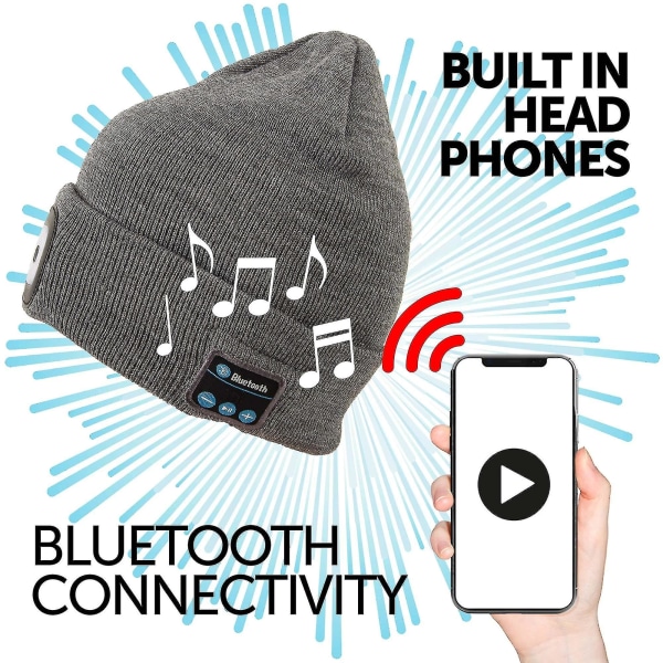 Bluetooth Led Beanie Varmisolerende Oppladbar Lue Med Bluetooth Høyttalere Og Led Light Varm Beanie blue