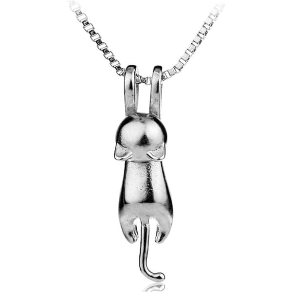 Womens 925 Sterling Sølv 3D Sød Hængende Kat Elsker Mat Overflade/Glat Vedhæng Halskæde 18 tommer Kæde