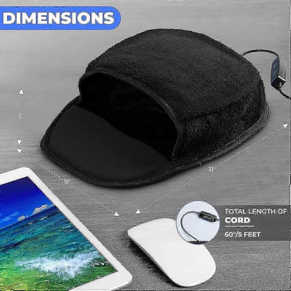 USB-oppvarmet musematte håndvarmer - 3 temperaturer - Kontroller inkludert Black