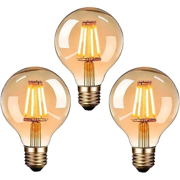 Vintage Edison LED-lampa, E27 skruvlampa 6W (motsvarande 60W) G80 Globe dekorativa glödlampor varmvitt 2700K  - 3-pack