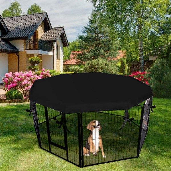 Hundekravlegårdsdæksel - sol-/regnsikkert hundegårdsdæksel giver skygge og sikkerhed udendørs indendørs, passer til 24 tommer kravlegård til kæledyr med 8 paneler (bemærk: kravlegård ikke inkl. Black