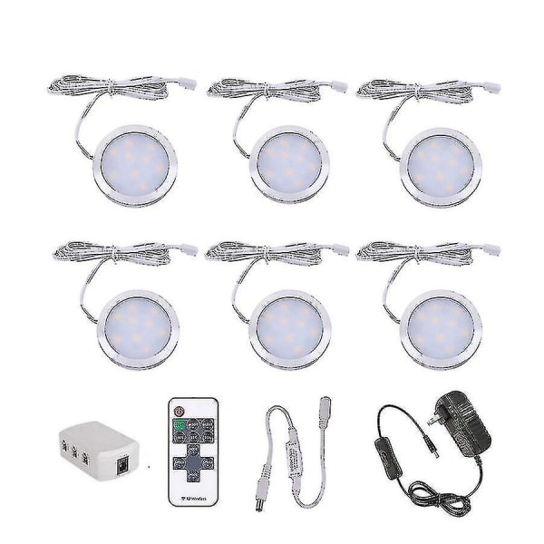 3/4/6/8/10 stk Dæmpbar Led Underskabsbelysning 12v Slank Aluminium Dæmpbar Puck Lights Kit Til garderobe Boghylde Skab Light (Størrelse, farve: 6pcs-wa