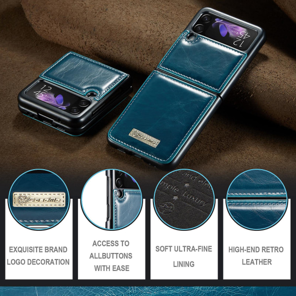 Etui til Samsung Galaxy Z Flip 3, Premium Læder Telefon Cover Retro Design Fuldt beskyttende, stødsikker tyndt beskyttelsescover