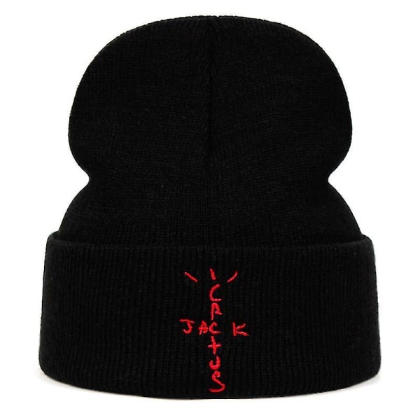 Cactus Jack Beanie Travis Scott Bomuldsbroderi Vinter Strikhue Skullies Hip Hop Strikhue Astroworld Gaver Black and white