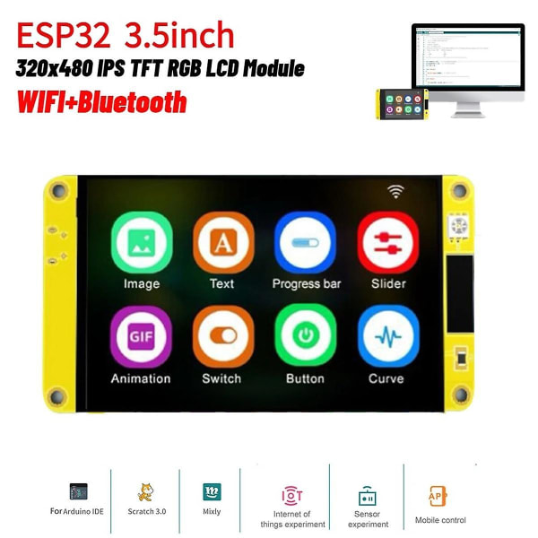 ESP32 LVGL WIFI+Bluetooth kehityskortti 3.5 tuuman 320x480 RGB älykäs näyttö LCD TFT-moduuli kapasitiivinen Yellow