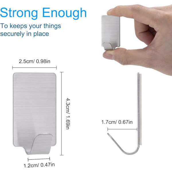 Selvklæbende kroge 24-pak, små klæbende kroge til ophængning, rustfrit stål ekstra stærke væg- og dørkroge, vandtætte, ingen søm