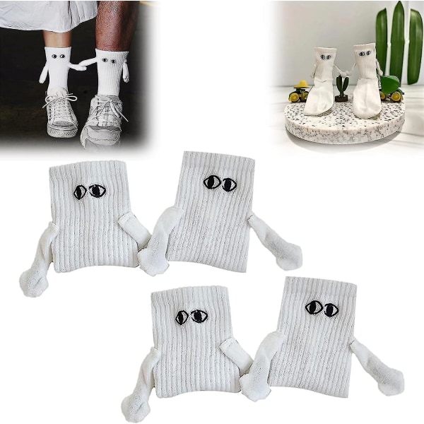 2 Pairs Funny Magnetic Suction Couple Socks,novelty Couple Holding Hands Socks - Hand In Hand Socks Friendship Socks For Couples Friends Sisters