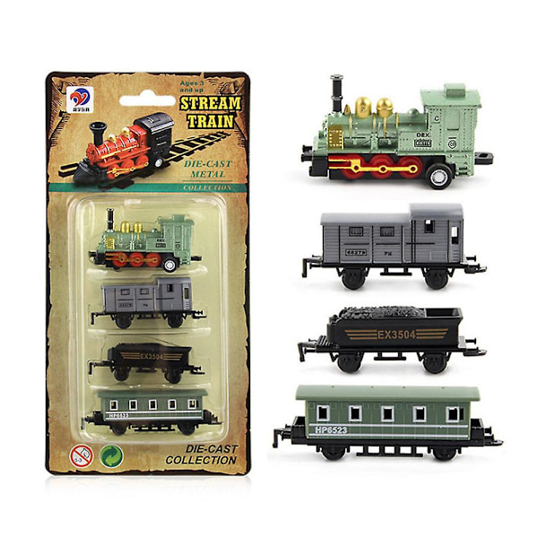 Miniatyr simulering damptog tilbaketrekningstogmodell Diecasts lokomotiv lekesett leker Green