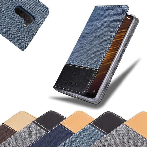Xiaomi Pocophone F1 Handy Case Cover Etui - im Jeanslook mit Standfunktion und Kartenfach DARK BLUE BLACK Pocophone F1