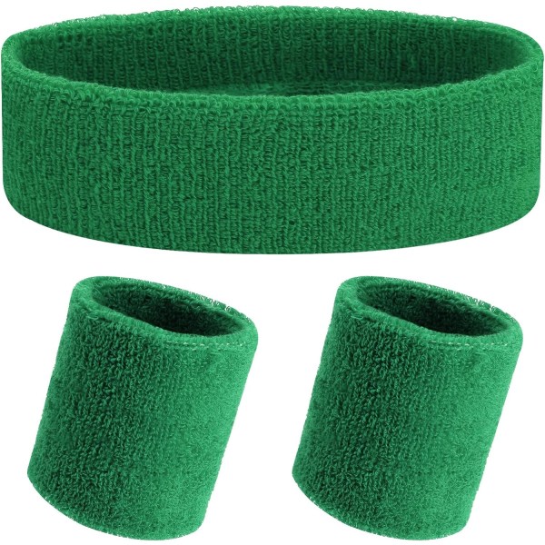 Sport Pannband Set Randigt Pannband Armband för män Dam Fitness Löptillbehör (grön)