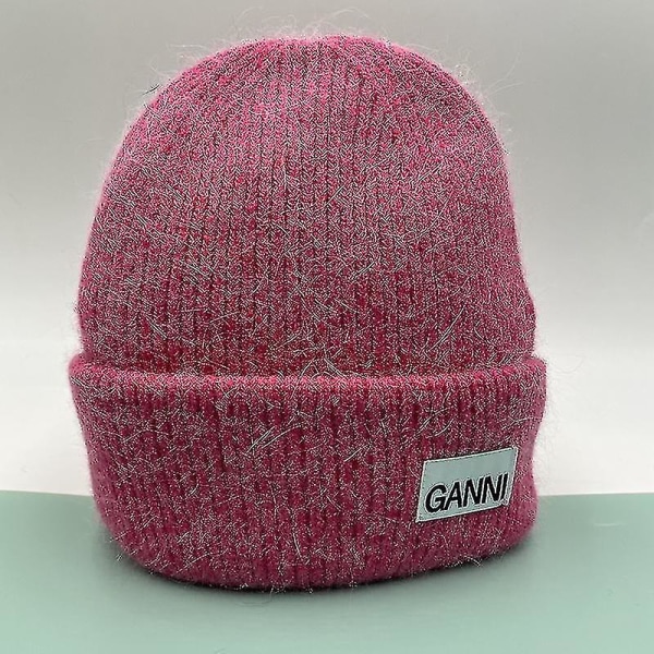 Strikket lue for menn og kvinner - Ganni - Vinter - Varm - Mansjett - Strikket - Stretch - Beanie - Lue rose Red