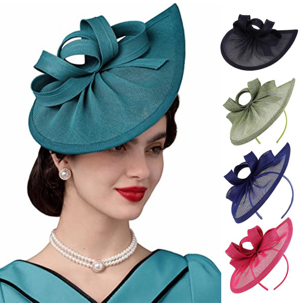 Söt och elegant fascinatorhatt med hårbåge, dekorerad med rosett, retro, imitation linne, brudgumhatt, håraccessoarer Atrovirens