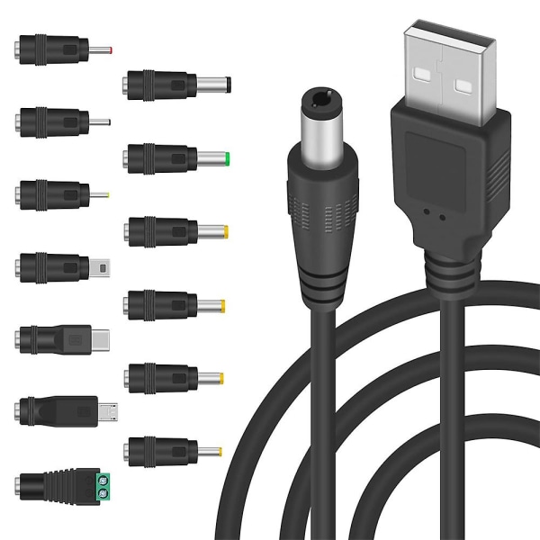5v DC 5,5 2,1 mm jack ladekabel Strømledning, USB til DC strømkabel med 13 udskiftelige stik