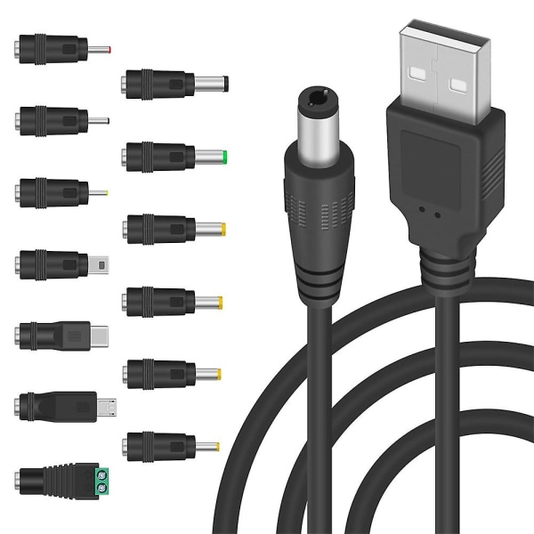 5V DC 5.5 2.1mm Jack Opladningskabel Strømkabel, USB Til DC Strømkabel Med 13 Udskiftelige Stik