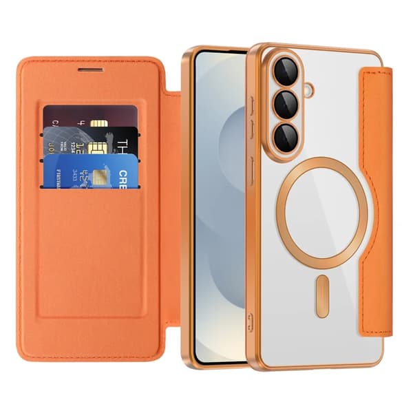 Case for Samsung Galaxy S26 Plus, Magnetic Case with RFID Blocking Card Holder (Orange)