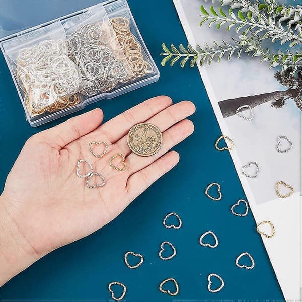 320 stk. hjerteformede forbindelsesled, åbne springringe, forbindelsesringe til smykkefremstilling 1.15X0.9CM