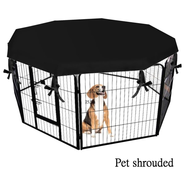Hunde lekegrind-deksel - sol-/regnsikkert hundepenndeksel gir skygge og sikkerhet utendørs innendørs, passer 24-tommers lekegrind med 8 paneler (merk: lekegrind ikke inkl. Black