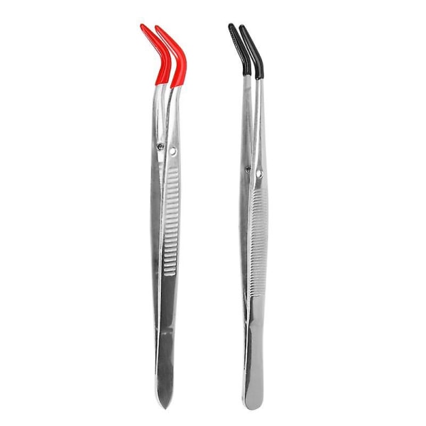 2 Pcs Tweezers Curved Bent Rubber Tip Tweezers Stainless Steel Crafts Tweezers For Lab Jewelry Maki as shown