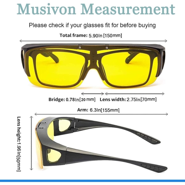 Nattkjøring Briller - Gule Reversible Linser for Menn og Kvinner Enkle å Ha på over Briller