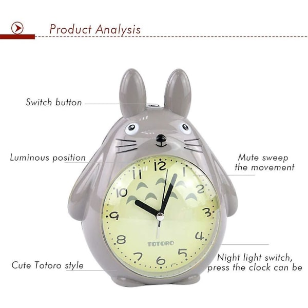 Wekity For Totoro Theme, Snooze Function Silent And Led Night Light Clocks Best Gift For Kids Teens And Friend,gray