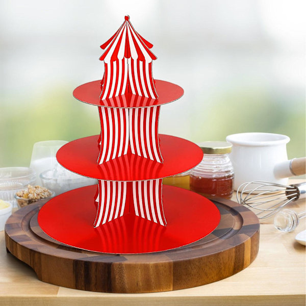 Karneval Cupcake Stativ Tårta Stativ 3 Tier Kreativ Premium Cupcake Display Stativ Serveringsfat För Festtillbehör Café Dekor Red 30x40cm