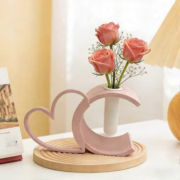 3D-printet lyserød hjerteformet blomstervase – sæt med 2 – til Valentinsdag & bryllup & festbordets midtpunkt Pink