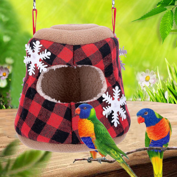 Papegoja säng Jul Snöflingor Tryck Rutig Design Varm Husdjurssäng Fågel Hängmatta Hamster Trä Grott Hus Djurtillbehör Qinhai Coffee
