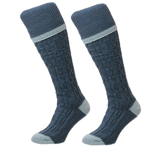 Bisley Shooting Socks - Cable Stripe - Perinteiset villasekoitteiset metsästys- ja ampumasukat Denim UK 9 - 12