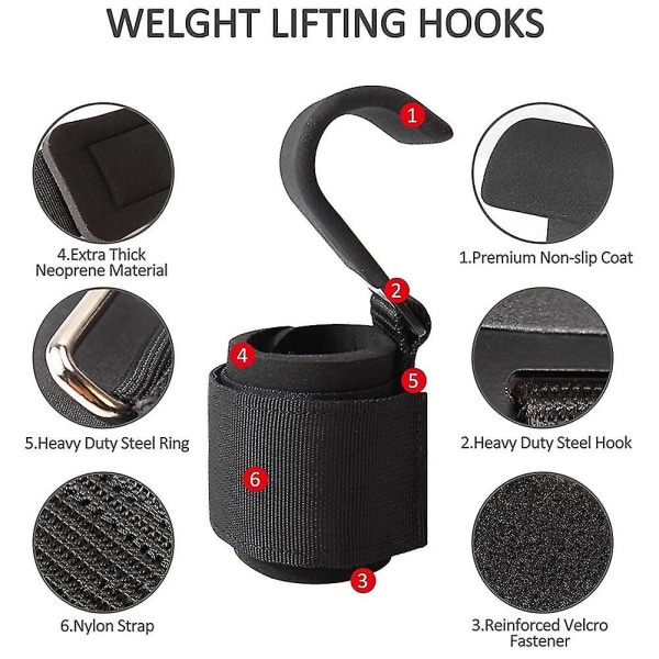 Nya viktlyftningskrokar med handledsstöd Handtag handledsrem Gym Fitness krok viktband P black
