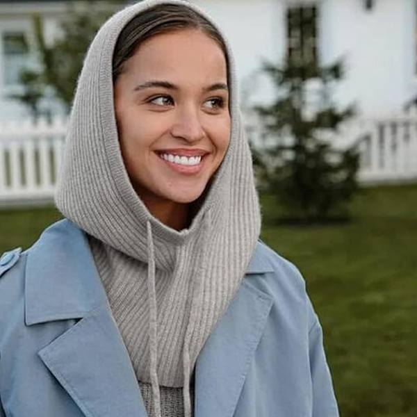 Vinterhatte til kvinder Balaclava strikket hue Skull Cap med snøre varm hætte hue hat Light Grey