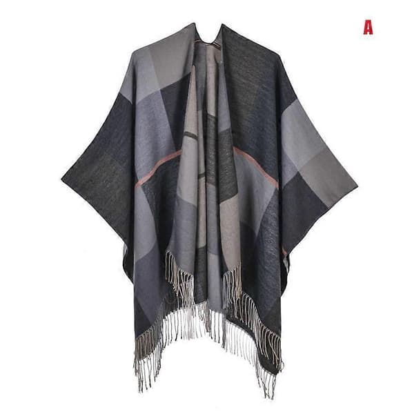 Poncho-kapper med kvast Klassisk sjal-omslag Cardigans Løs åben front Elegant tæppe til kvinder E