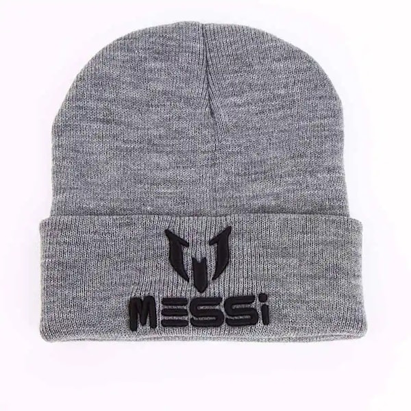 Ny Fotboll Messi Fans Beanie Keps Dam Herr Skullies Svart Grå Dam Beanie Vitare Hattar Beanies Varm Stickad Beanie Keps Gorros gray