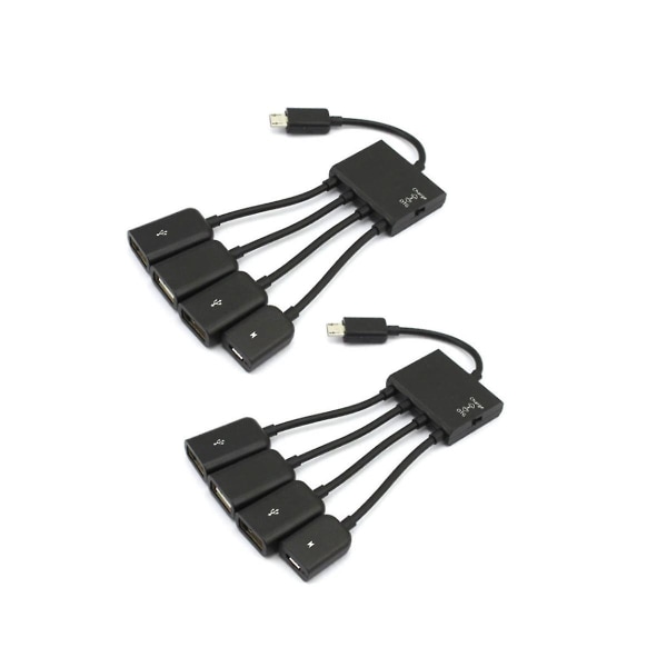 2 kpl 4 portti - USB Otg Hub Kaapeli Liitin Jakaja Adapteri Android Tietokone PC Power Black