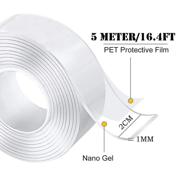 10m Erittäin Vahva Kaksipuolinen Teippi, Läpinäkyvä Pestävä Ohut Nanoteippi, Irrotettava Jäljetön Liukumaton Teippi, Uudelleenkäytettävä Kaksipuolinen Geeli Matolle, H