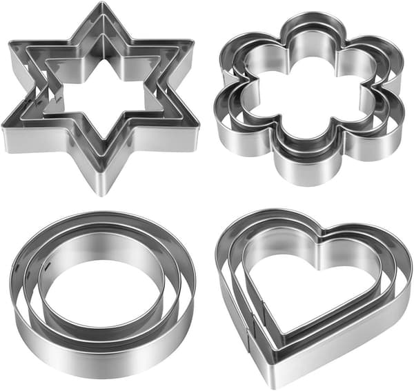Metal Kageforme Sæt 12 Dele, Rustfrit Stål 3 Hjerte Kageforme, 3 Stjerne Kageforme, 3 Blomst Kageforme, 3 Runde Kageforme til