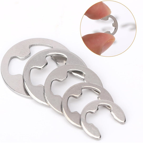 120 stk E-klips Circlip eksterne låseringer rustfritt stål E-klips sortimentsett, M1.5/M2/M3/M4/M5/M6/M7/M8/M9/M10 E-ringer Circlip ringer sett