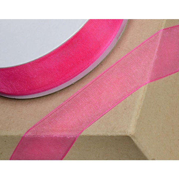 25 m Fuchsia Pink 38 mm Organza-bånd med bred vævet kant til håndværk Fuchsia Pink