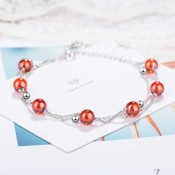 Kristallpärlor Charm Armband 925 Sterling Silver Box Kedja Skiktad Dam Armband Fin Smycken