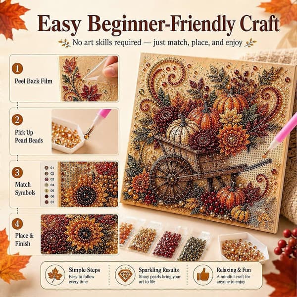 12 tommer efterårsperle diamantmaleri sæt perleperle DIY sæt til voksne | 3D DIY efterårshøst græskar perle diamant kunst sæt til begyndere, Thanksgiving Squirrel