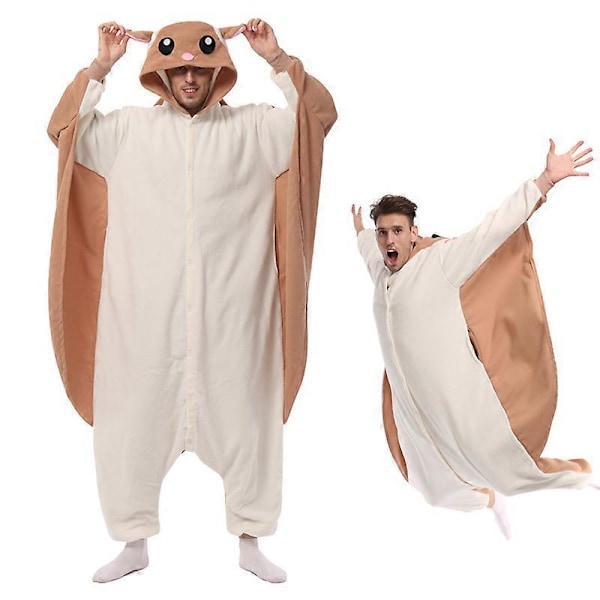 ELEIMOS Halloween Flygande Ekorre Onesie för Kvinnor Män Vuxna Djur Kigurumis Pyjamas Cartoon Pyjamas Hemkläder Cosplay Kostym Hög Kvalitet XL Fit 178-188cm