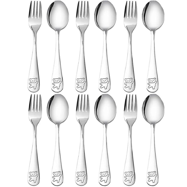 12 deler Sølvtøy for barn i rustfritt stål Barnebestikk Barneskje og gaffelsett Småbarn Silver